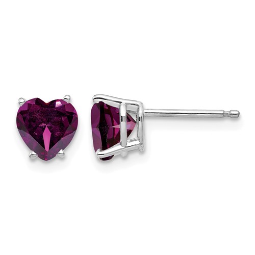 14K White Gold 6mm Heart Rhodolite Garnet Post Earrings