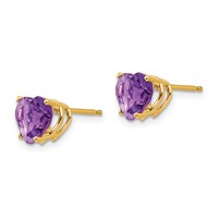14K 7mm Yellow Gold Heart Amethyst Post Earrings view 2