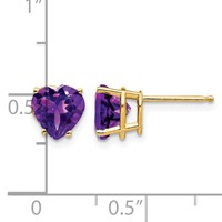 14K 7mm Yellow Gold Heart Amethyst Post Earrings view 4