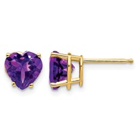 14K 7mm Yellow Gold Heart Amethyst Post Earrings view 1