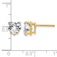 14K 7mm Yellow Gold Heart Cubic Zirconia Post Earrings view 4