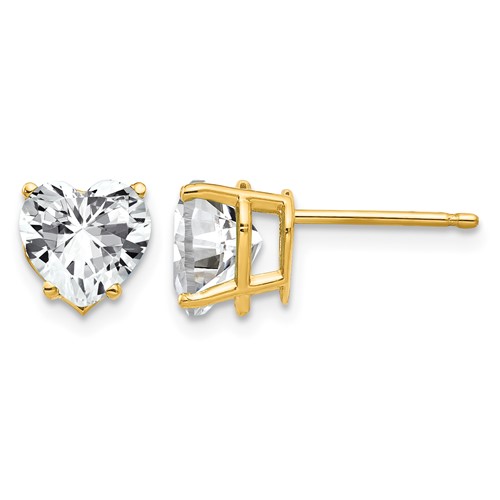 14K 7mm Yellow Gold Heart Cubic Zirconia Post Earrings