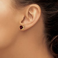 14K 7mm Yellow Gold Heart Garnet Post Earrings view 3