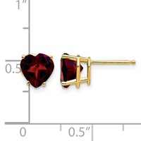 14K 7mm Yellow Gold Heart Garnet Post Earrings view 4