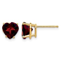 14K 7mm Yellow Gold Heart Garnet Post Earrings view 1