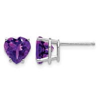 14K White Gold 7mm Heart Amethyst Post Earrings view 1