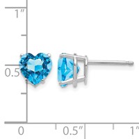 14K White Gold 7mm Heart Blue Topaz Post Earrings view 4