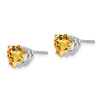 14K White Gold 7mm Heart Citrine Post Earrings view 2