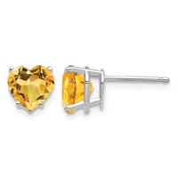 14K White Gold 7mm Heart Citrine Post Earrings view 1