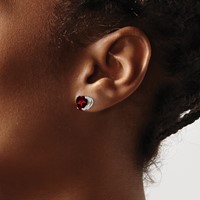 14K White Gold 7mm Heart Garnet Post Earrings view 3