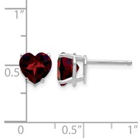 14K White Gold 7mm Heart Garnet Post Earrings view 4