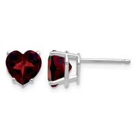 14K White Gold 7mm Heart Garnet Post Earrings view 1