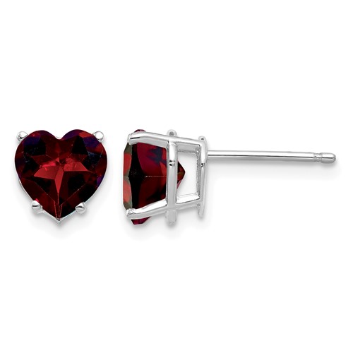 14K White Gold 7mm Heart Garnet Post Earrings