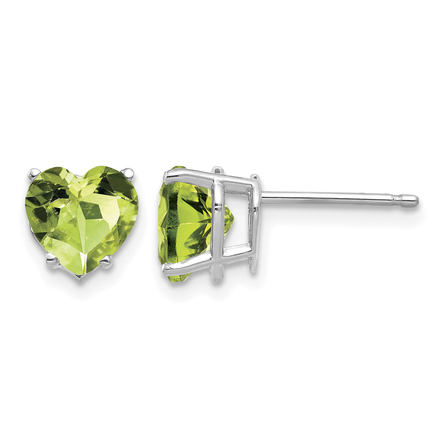 14k White Gold 7mm Heart Peridot Earrings (XE99WPE)