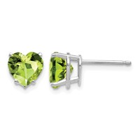 14K White Gold 7mm Heart Peridot Post Earrings view 1