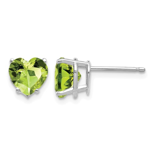 14K White Gold 7mm Heart Peridot Post Earrings