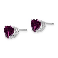 14K White Gold 7mm Heart Rhodolite Garnet Stud Earrings view 2