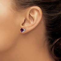 14K White Gold 7mm Heart Rhodolite Garnet Stud Earrings view 3