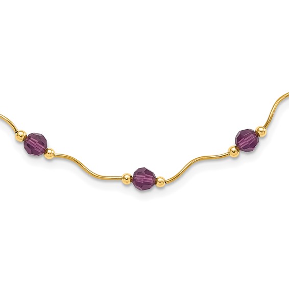 14k Purple Crystal Bead w/ 2 in Extension Necklace