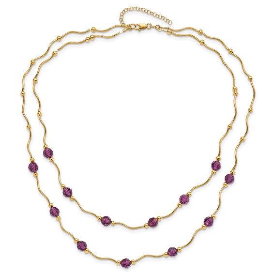 14ky Spiral Bead & Purple Crystal  w/2 in Ext Layered Necklace