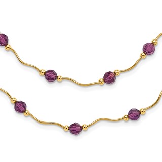 14ky Spiral Bead & Purple Crystal  w/2 in Ext Layered Necklace