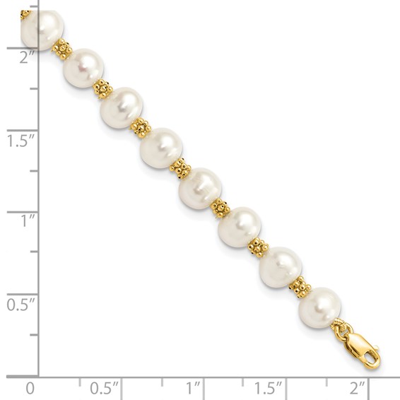 14k 6-7mm White Round Freshwater Cultured Pearl 7.25 inch Bracelet