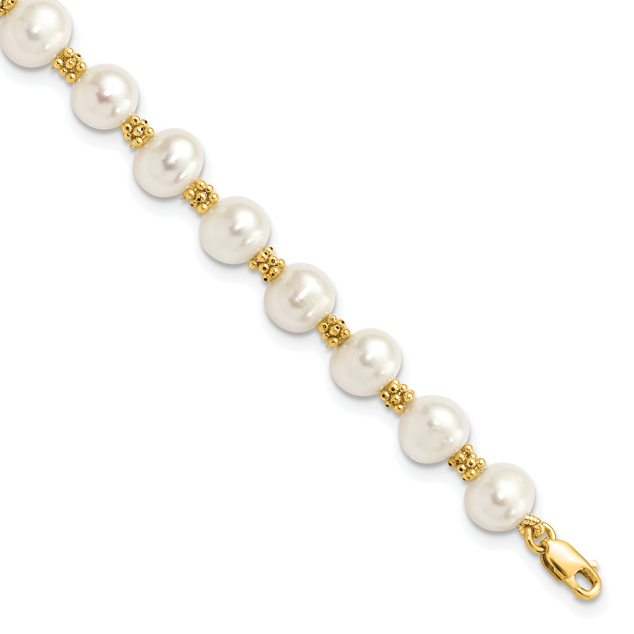 14k 6-7mm White Round Freshwater Cultured Pearl 7.25 inch Bracelet (XF153-7.25)