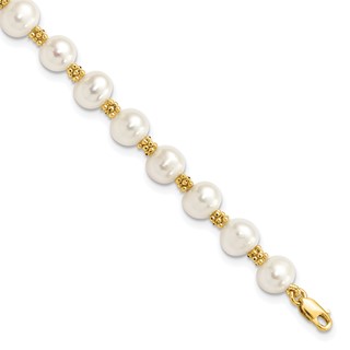 14k 6-7mm White Round Freshwater Cultured Pearl 7.25 inch Bracelet