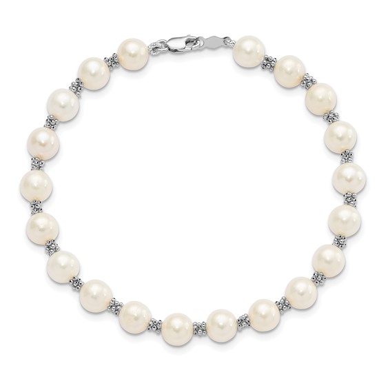 14k White Gold 6-7mm White Semi-round Freshwater Cultured Pearl Bracelet