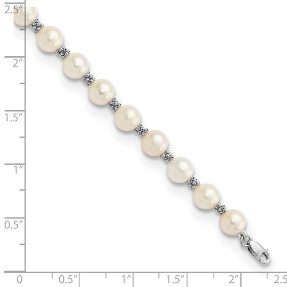 14k White Gold 6-7mm White Semi-round Freshwater Cultured Pearl Bracelet
