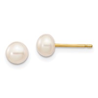 14K Yellow Gold 5-6mm Multicolor Button Freshwater Cultured Pearl Boxed 3 Pair Post Earrings Set view 2