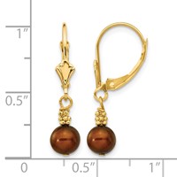 14K Yellow Gold 5-6mm Brown Semi-round Freshwater Cultured Pearl Dangle Leverback Earrings view 4