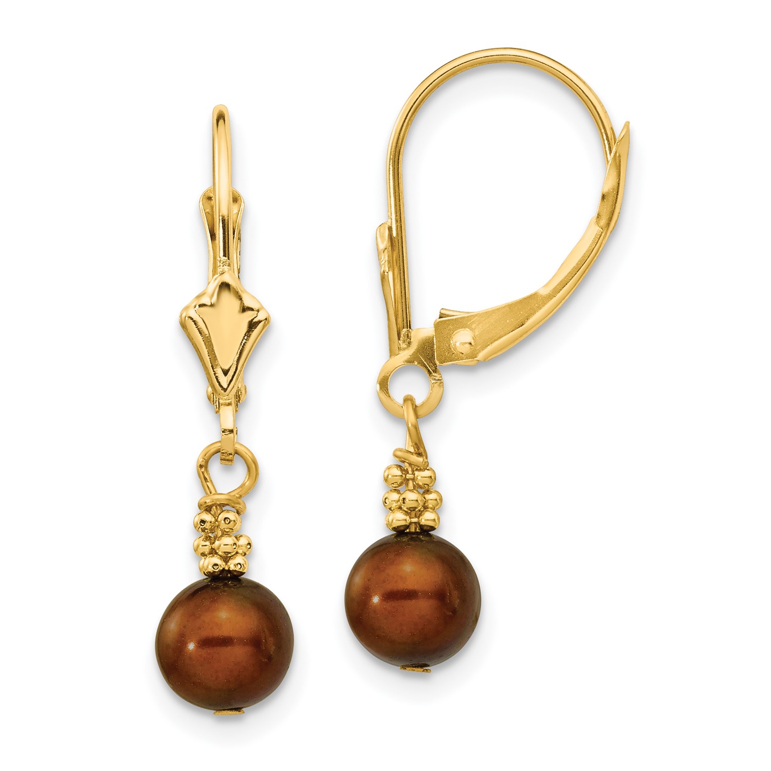 14k Yellow Gold 1 0in Long Chocolate Cultured Pearl Leverback Image Is Loading 14k Yellow Gold 1 0in Long Chocolate Cultured