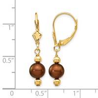 14K Yellow Gold 5-6mm Brown Semi-round Freshwater Cultured Pearl Dangle Leverback Earrings view 4