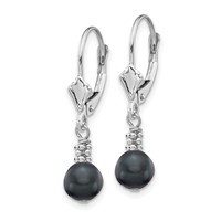 14K White Gold 5-6mm Black Semi-round Freshwater Cultured Pearl Dangle Leverback Earrings view 2