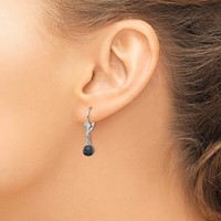 14K White Gold 5-6mm Black Semi-round Freshwater Cultured Pearl Dangle Leverback Earrings view 3