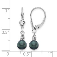 14K White Gold 5-6mm Black Semi-round Freshwater Cultured Pearl Dangle Leverback Earrings view 4