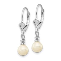 14K White Gold 5-6mm White Semi-round Freshwater Cultured Pearl Dangle Leverback Earrings view 2