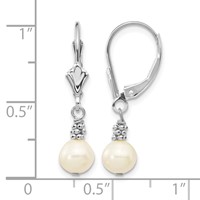 14K White Gold 5-6mm White Semi-round Freshwater Cultured Pearl Dangle Leverback Earrings view 4