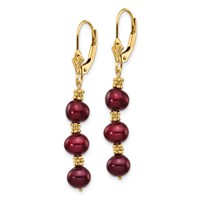 14K Yellow Gold 5-6mm Brown Semi-Round Freshwater Cultured Pearl Dangle Leverback Earrings view 2