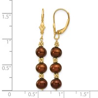 14K Yellow Gold 5-6mm Brown Semi-Round Freshwater Cultured Pearl Dangle Leverback Earrings view 4