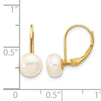 14K Yellow Gold 7-8mm White Button Freshwater Cultured Pearl Leverback Earrings view 4