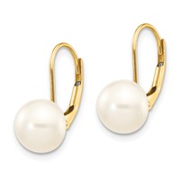 14K Yellow Gold 8-9mm White Button Freshwater Cultured Pearl Leverback Earrings view 2