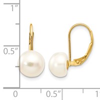 14K Yellow Gold 8-9mm White Button Freshwater Cultured Pearl Leverback Earrings view 4