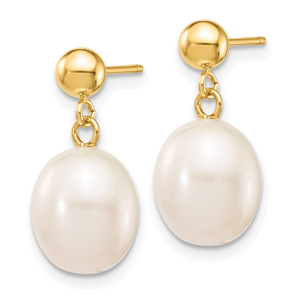 14k 8-9mm White Rice Freshwater Cultured Pearl Post Dangle Earrings (XF250E)