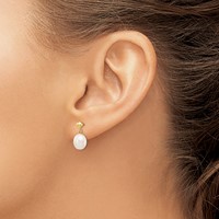 14K Yellow Gold 8-9mm White Rice Freshwater Cultured Pearl Post Dangle Earrings view 3