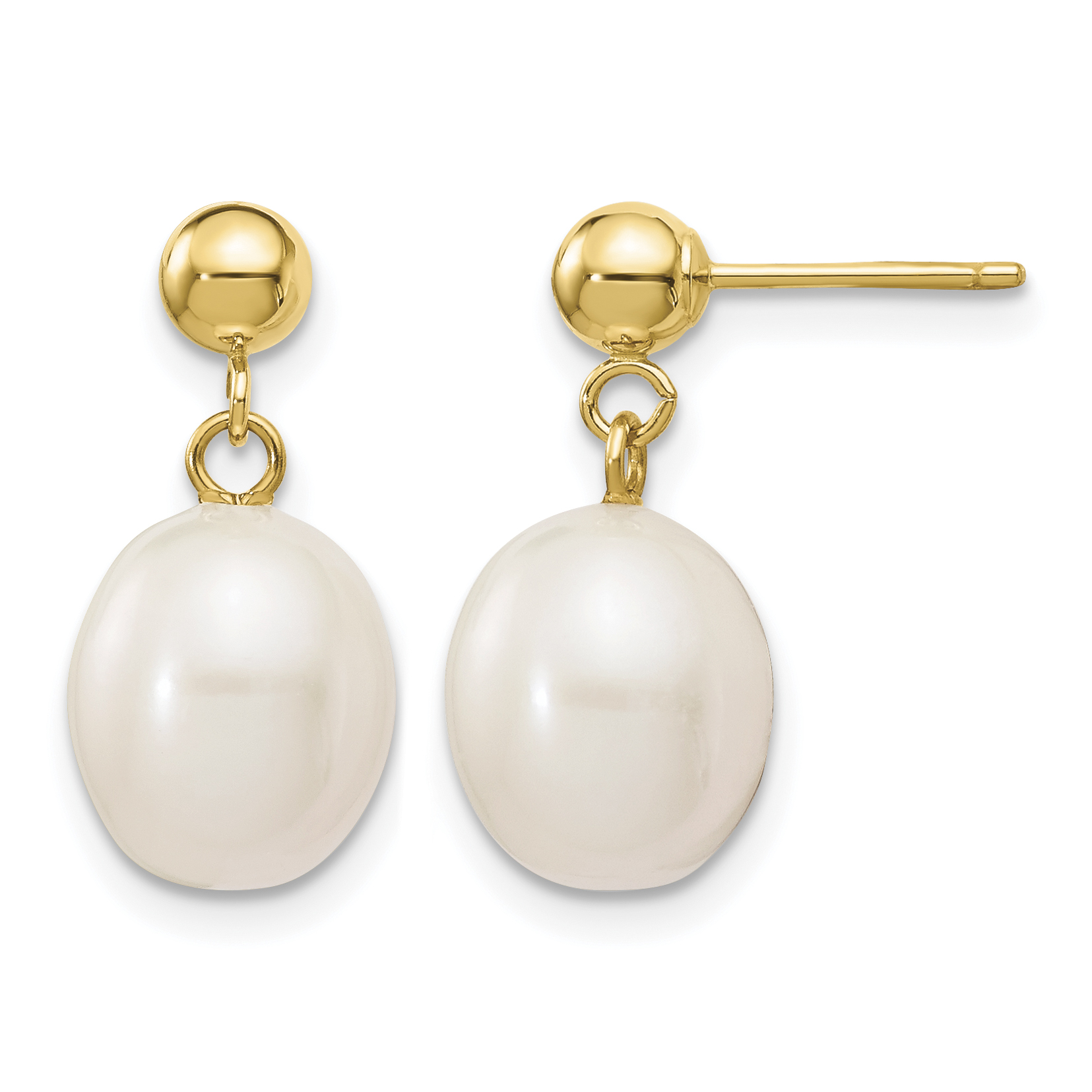 14k 8-9mm White Rice Freshwater Cultured Pearl Post Dangle Earrings (XF250E)