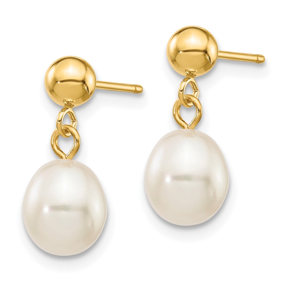 14k 6-7mm White Rice Freshwater Cultured Pearl Post Dangle Earrings (XF252E)