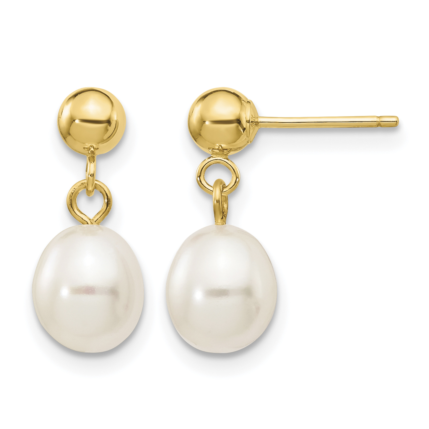 14k 6-7mm White Rice Freshwater Cultured Pearl Post Dangle Earrings (XF252E)