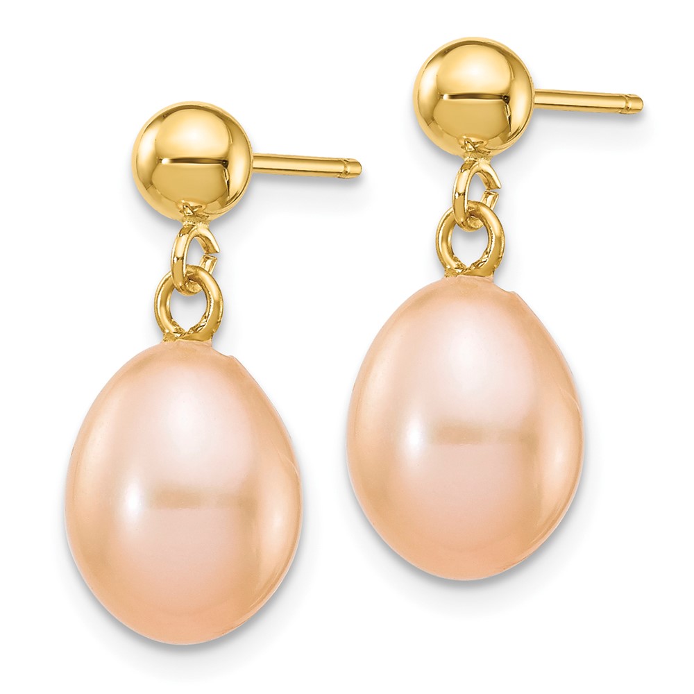 14k 7-8mm Pink Rice Freshwater Cultured Pearl Post Dangle Earrings (XF261E)